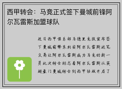 西甲转会:马竞正式签下曼城前锋阿尔瓦雷斯加盟球队 西甲转会:马竞正式签下曼城前锋阿尔瓦雷斯加盟球队